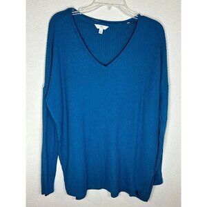 Time and Tru Sweater Womens Small Teal Blue Ribbed Knit Stretch Soft